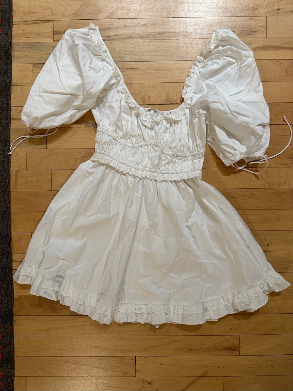White Puff Sleeve Smocked Mini Dress